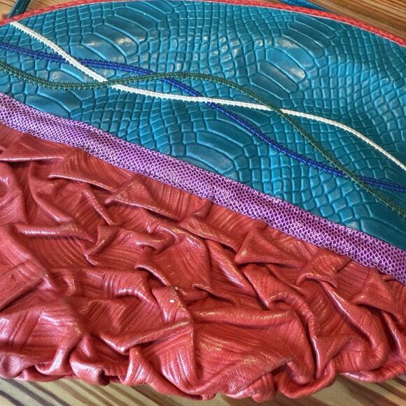 Vtg Carlo Fiori Purse Brightly Colored Snake Leather Crossbody Zip Tassles Italy - Picture 5 of 15